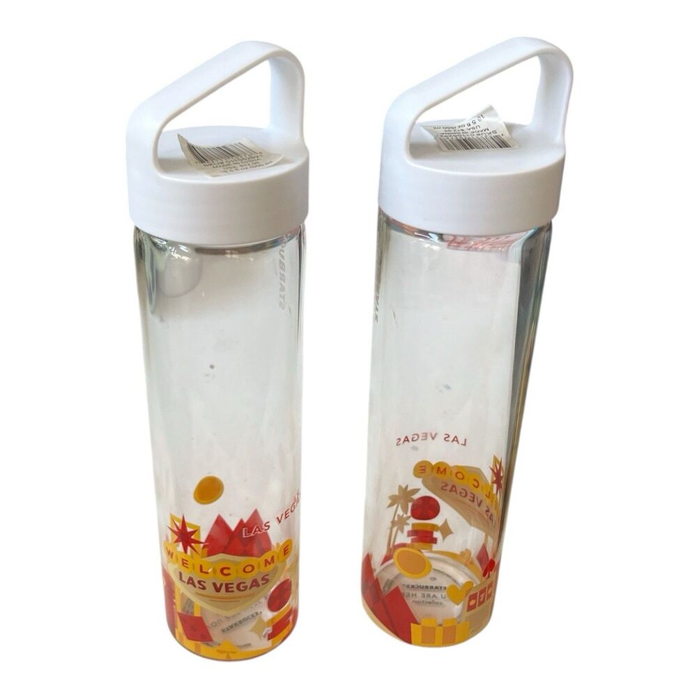 Starbucks Welcome to Las Vegas Glass Water Bottle 18 Oz. You Are Here Lot Of 2